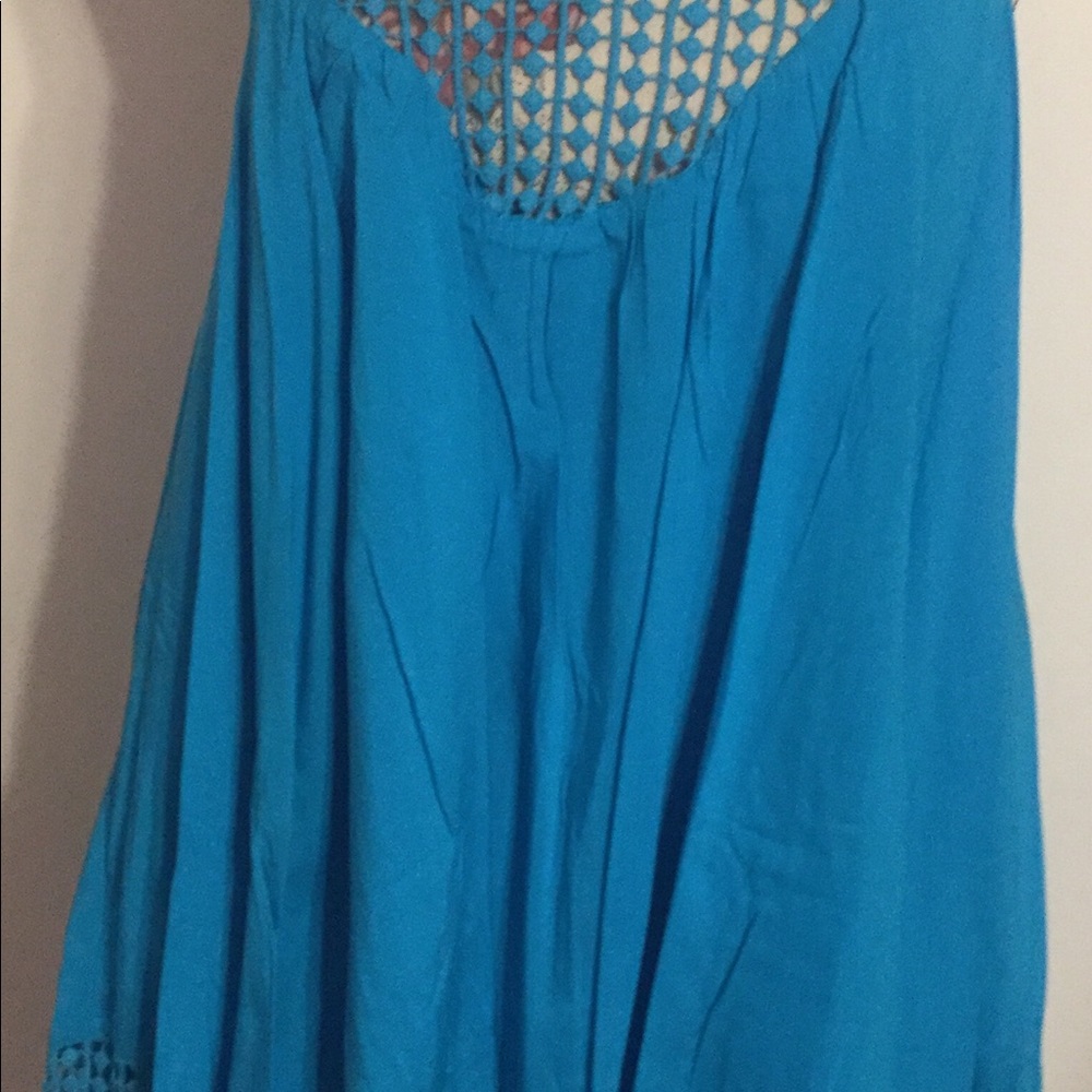 ❌DONATED❌Turquoise Blue Oversized Lined Crochet Design Tunic Tank Top - Picture 5 of 10